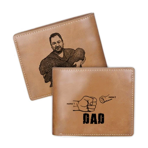 Glooraca Gifts for Dad Personalized Custom Photo Wallets for Men Engraved Picture Name Wallets Casual Bifold Wallet Gifts for Father Papa (Color 3)