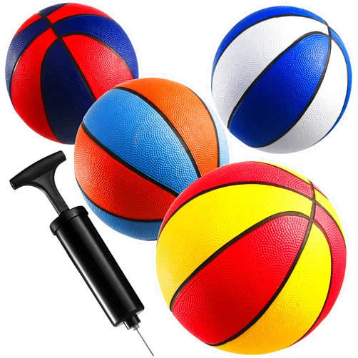 Bedwina Rubber Mini Basketballs 7 Inch, Size 3 (Pack of 4) - Assorted Colors Indoor or Outdoor Basketball for Kids, Boys & Girls, for Small Hoops, Pool, Game Prizes, Arcade Games, and Party Favors with Pump