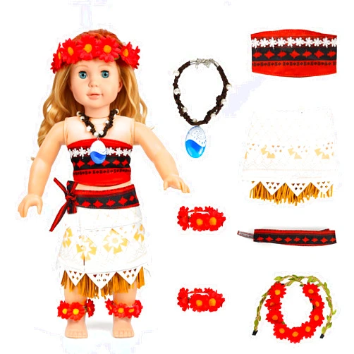 Clbabys 18 Inch Doll Clothes and Accessories Oceania Adventures Princess Style Set Fits 18 Inch American Dolls,Includes Skirt Set Necklace Belt Flower Crown Anklets 7 Pcs of Doll Clothing and Accessories