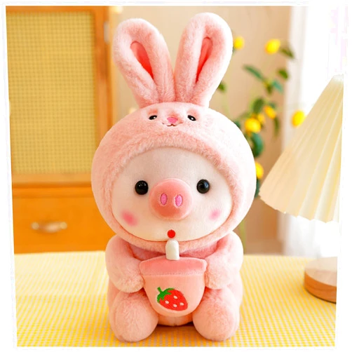 AZCHEN Pig Stuffed Animal Plush Toy, Piggy Dress Up Frog Tiger Rabbit Cute Plush Doll Girls Boys Kids Birthday Bedtime Party Gift (Pink, 9.8 in)