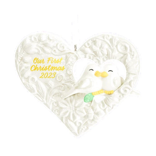 Hallmark Keepsake Christmas Ornament 2023, Our First Christmas Birds in Heart, Porcelain Ornament, Wedding Gift
