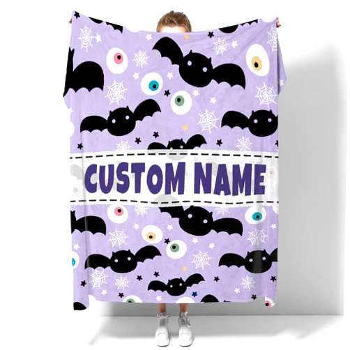 Rahula Personalized Baby Blankets, Custom Baby Blanket with Name for Girls, Best Gift for Baby, Newborn Halloween Ghosts Eyes Custom Blankets - X-Small 40''x30''(Toddler) PET