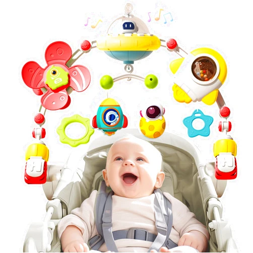Qesfir Musical Baby Stroller Arch Toys, Travel Car Seat Toys, Baby Play Arch Crib Accessory Toys, Mobile for Bassinet, Pram Activity Arch Bar Toys for Babies Infants