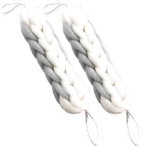 AARAINBOW 2 Packs Upgraded Long Stretch Back Sponge with Rope Handles Back Scrubber Bath Shower Mesh Sponge Exfoliating Body Scrub Stretch Braided Loofah for Men Women Loofah Rope (2 Gray)