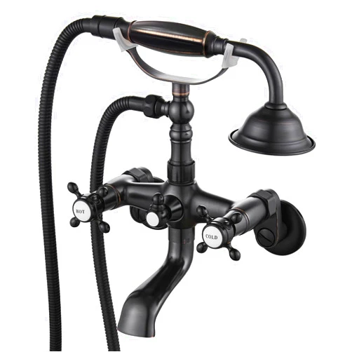 Aolemi Clawfoot Tub Faucet Oil Rubbed Bronze Wall Mount Bathroom Tub Filler with Hand Held Shower Sprayer Vintage Bathtub Faucet Set Double Cross Handle
