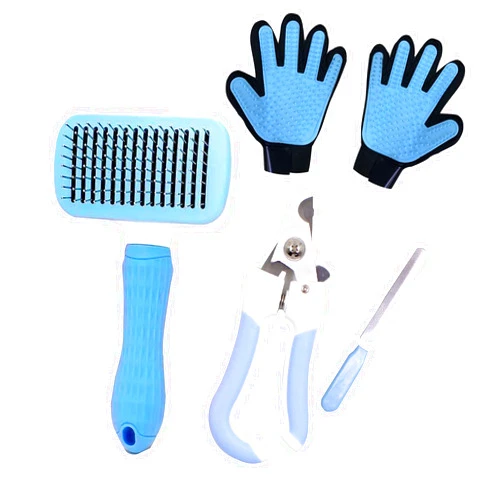 XUANMAI Cat and dog brushes, cat and dog nail clippers, grooming gloves, pet grooming tools, suitable for small and medium pets (Blue)