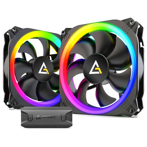 Antec 140mm RGB Fan, 140mm Fan, RGB Case Fans, PC Fans, Addressable RGB Fans, Prizm Series, 2 Pack with Controller Hub