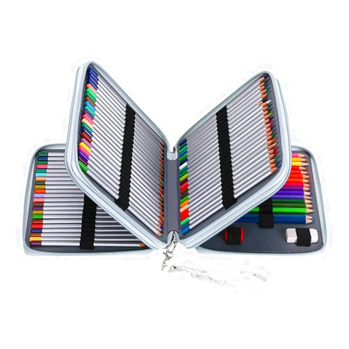 BTSKY Deluxe PU Leather Pencil Case For Colored Pencils - 120 Slot Pencil Holder with Handle Strap Handy Colored Pencil Box Large(White Marble)