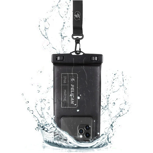 Pelican Marine - IP68 Waterproof Phone Pouch / Case (Regular Size) - Floating Waterproof Phone Case - iPhone 16 Pro Max/iPhone 15 Pro Max/14 Pro Max/13/12/S24/ Pixel 9 - Detachable Lanyard - Black
