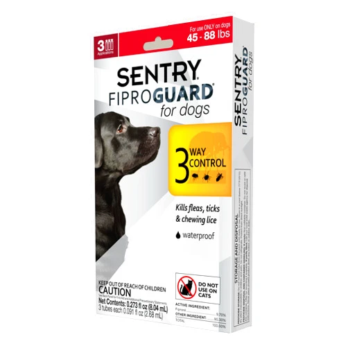 Fiproguard Sentry Fiproguard for Dogs, Flea and Tick Prevention for Dogs (45-88 Pounds), Includes 3 Month Supply of Topical Flea Treatments