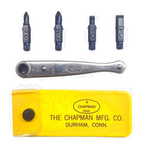 Chapman MFG 2021 Pocket Screwdriver Set - 6 Pieces - Includes Phillips & Slotted/Flathead Bits, Complete Pocket Size Set Offers 4 USA Made Insert Bits, Mini Ratchet Hand Tool + Soft Vinyl Case