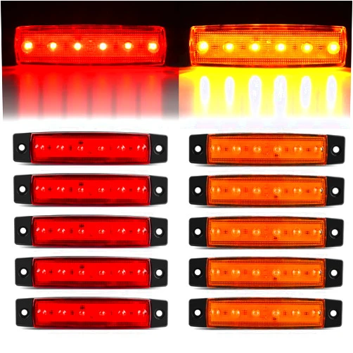 GOOACC 3.8Inch Side Marker Light 10PCS 6LED Red Amber Trailer Camper Clearance Marine Boat Navigation Port Starboard Indicator Lights for 12V DC Kayak Sailboat Yacht Truck RV