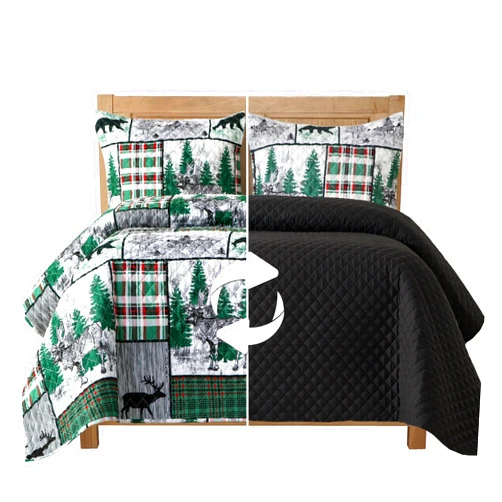 Elegant Comfort 3-Piece Holiday Quilted Reversible Plaid Patchwork Bedspread Coverlet Set with Pillow Shams, Premium Stitching All Season Heavy Weight-Ultra Soft Luxury Quilt - California King, Forest