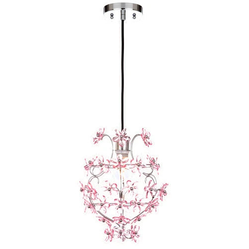 SAFAVIEH Lighting Collection Raz Floral Shabby Chic Chrome/ Pink 12-inch Diameter 1-light Adjustable Hanging Pendant Light Fixture (LED Bulb Included)