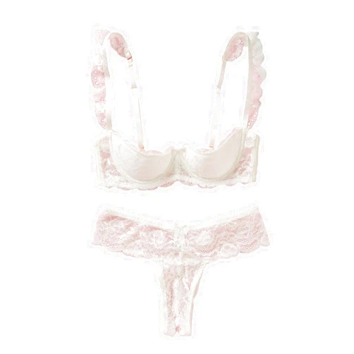 SweatyRocks Women's Lingerie Set Floral Lace Ruffle Shoulder Bra and Panty Underwear Sets