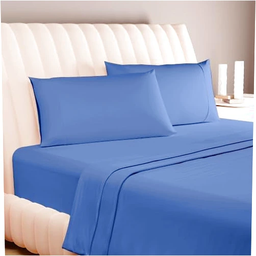 Carressa Linen 100% Egyptian Cotton Sheets - 600 Thread Count 4 PC Queen Size Sheet Set, Soft, Cooling, High Thread Count Sateen, Extra Long Staple Luxury Bedding, 16 in Deep Pocket - Marine Blue
