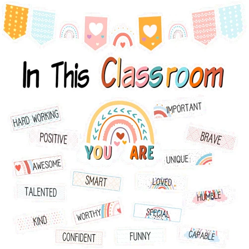 COCHIE 31 Pcs Bulletin Board Decorations Set Boho Classroom Decor Rainbow Motivational Word Wall Bulletin Board Set for Teachers School Chart Wall Supplies