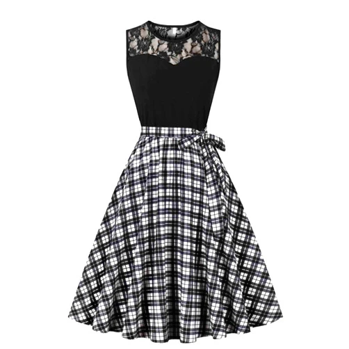 Generic Women Lace Patchwork Sleeveless Sundress Summer Prom Party Cocktail Mini Skater Dress Hepburn Audrey A-Line Ball Gown