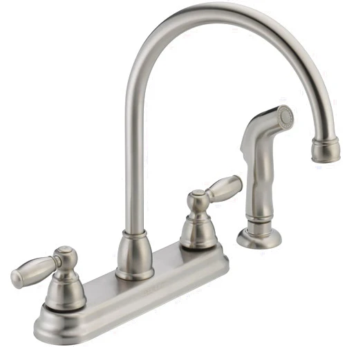 Delta Peerless Claymore Apex Two Handle Stainless Steel Kitchen Faucet Side Sprayer Included