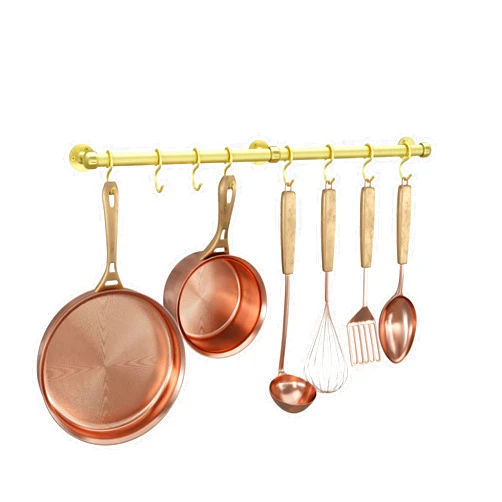 ROTHLEY Stainless Steel Hanging Pot Rack Hanger: 23.7 Inch Brass Pot and Pan Hanger Wall Mounted Hanging Pot Bar Rack Heavy Duty Pot Hangers Kitchen Rail with 8 S Hooks