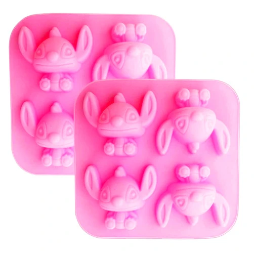 Gold INKU INKU 4 Cavity Lilo and Stitch Silicone Mold for DIY Fondant Candy Chocolate Molds DIY Cake Tray 3D Chocolates Hard Sweets Desserts Candles Drop Glue Decoration Birthday Party Cake Decor Candy Mold