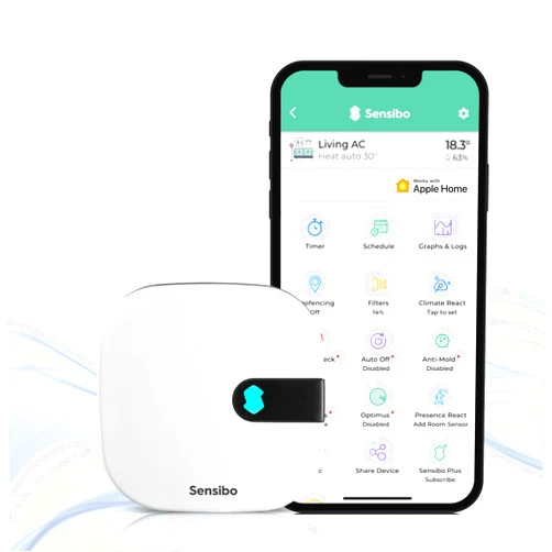 Sensibo Air - Smart Air Conditioner Controller. Apple HomeKit Certified. 60-Seconds Installation. Maintains Comfort and Energy Saving Features. Compatible with Google, Alexa, Apple HomeKit & Siri
