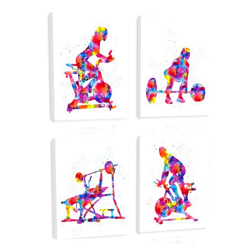 CHDITB Wall Art for Home Gym, Set of 4 Watercolor Workout Posters (12x16 Inches), Bodybuilding Art Prints, Exercise Room Decor