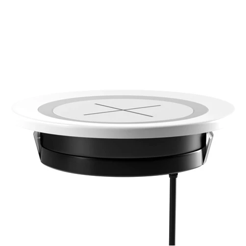 JE Make IT Simple Desk Wireless Charger, JE Make IT Simple 15W Fast Charging Station Desktop Grommet Sleek Invisible Power Charging Pad, for iPhone 15, Samsung, Airpods and Qi-Enabled Devices (White)