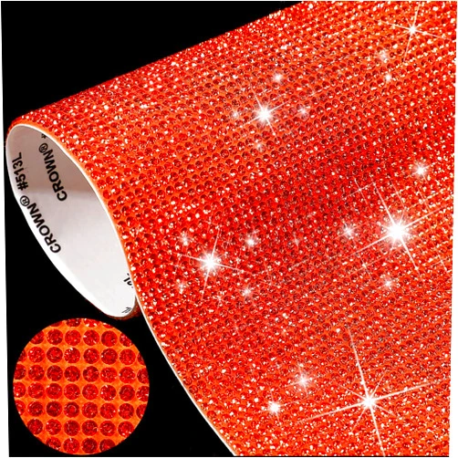 Outus 12000 Pieces Bling Bling Rhinestone Sheet Rhinestones Sticker DIY Car Decoration Sticker Self Adhesive Glitter Rhinestones Crystal Gem Stickers for Car Decoration, 9.4 x 7.9 Inch (Orange)