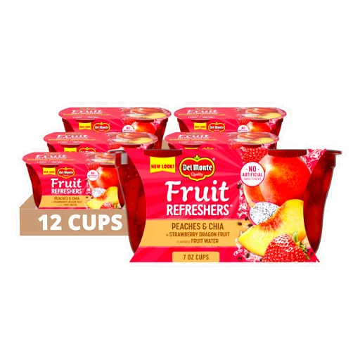 Del Monte FRUIT AND CHIA FRUIT CUP Snacks, Peaches in Strawberry Dragon Fruit, 12 Pack, 7 oz, 2 Count (Pack of 6)