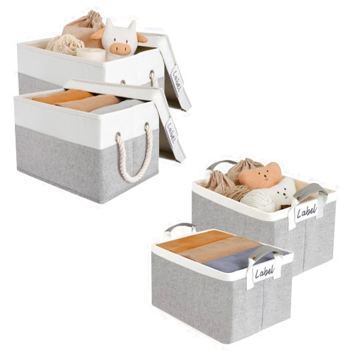 LoforHoney Home Bundle- Storage Bins with Lids, Beige & Gray, 2-Pack & Storage Baskets with Metal Frames, Beige & Gray, 2-Pack