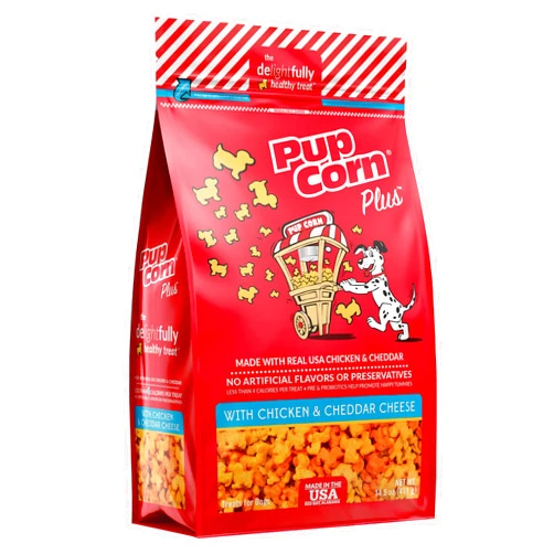 Pup Corn Plus - Puffed Dog Treats with Prebiotics and Probiotics - Chicken & Cheddar Cheese (16oz) - Made in USA
