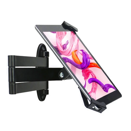 WeSTRUGGLE Tablet Wall Mount, Adjustable Arm Swivel, Anti-Theft Security Lock & Key, Foldable, 360 Rotating, Black