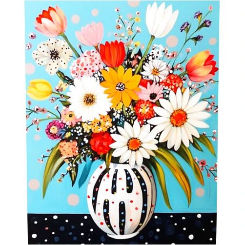 Tucocoo Abstract Flowers in Vase Oil Painting Paint by Number Kits 16 x 20 inch Canvas Colorful Flowers DIY Oil Painting for Kids Students Adults Beginner with Brushes and Acrylic Pigment (without Frame)