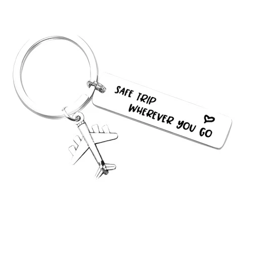 Vadaka Wherever You Go Keychain Traveling Keychain Airplane Fly Safe Key Ring Flight Attendants Gift Pilot Jewelry Aviation Graduation Gift Birthday Christmas Gift for Travelers