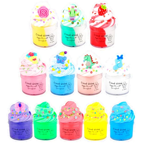 LUBIANZOU 12 Pack Cloud Slime Kit with Cute Charms, Non-Sticky Snow Slime Set Party Favors for Girls Boys, Stress Relief Slimes Toys for Kids