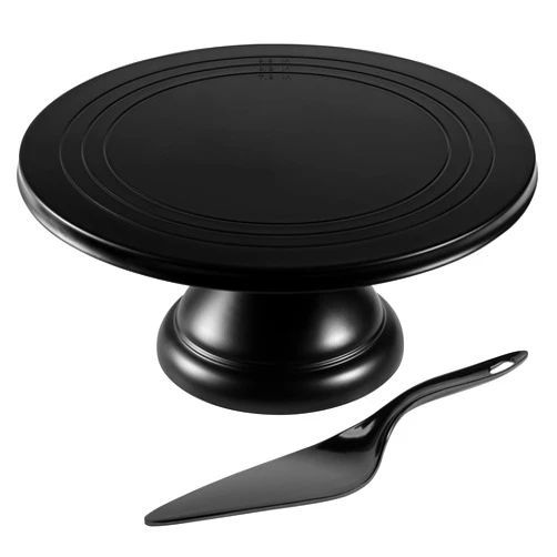 ECOWAY Bamboo Fiber Cake Stand 12 Inch with Cake Spatula, Black Round Cupcake Stand Large Dessert Stand, Cake Decorating Display Stand for Birthday Parties, Weddings, Baby Shower and Other Events