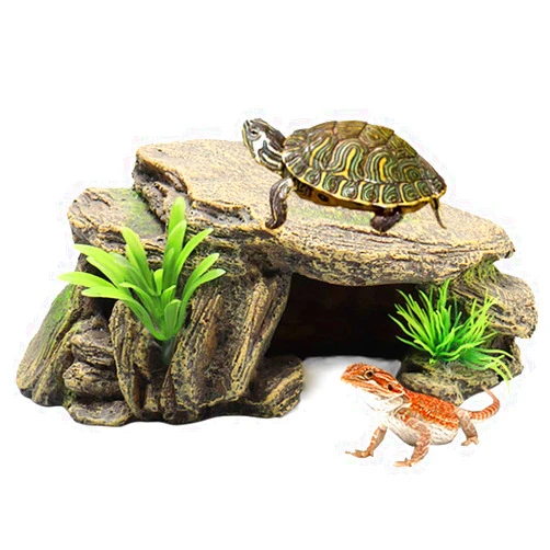 La La Pet® Reptile Hide Box Reptile Hideouts Resin Rock Gecko Hides and Caves Lizard Habitat Decor Small Animal Hideaway Basking Platform for Turtle Spiders Frog Amphibians