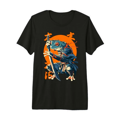 Frog Samurai Illustration Katana Sword Art Samurai Frog Japanese Kanji Samurai Frog Premium Tri-blend T-Shirt