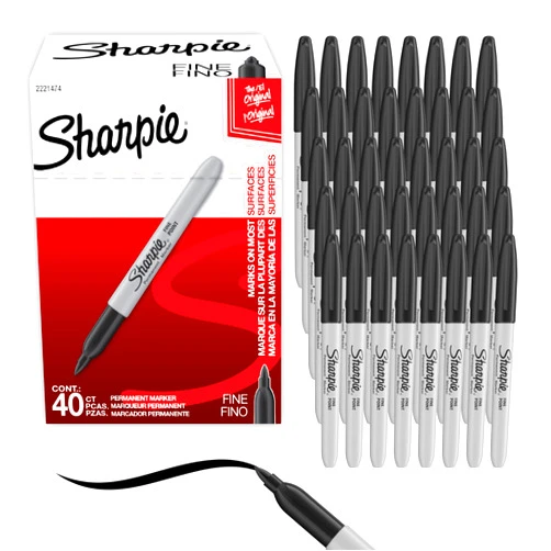 Sharpie Permanent Markers, Fine Tip, Black, 40 Count - Office Supplies, Quick Drying, Fade Resistant, For Wood, Plastic, Paper, Metal, And More