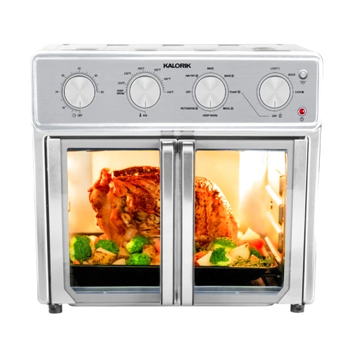 Kalorik MAXX® Air Fryer Oven, 26 Quart 9-in-1 Countertop Toaster Oven and Air Fryer Combo - Fry, Bake, Roast, Rotisserie, & More, 7 Easy-to-Clean Accessories, 1700W, Stainless Steel, AFO 47267 OW