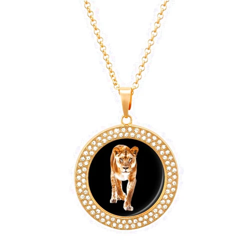 MHXYZHW11757 Lioness Animal Lion Funny Necklace with Printed Pendant Custom Diamond Jewelry Personalized for Women Men Gold Silver