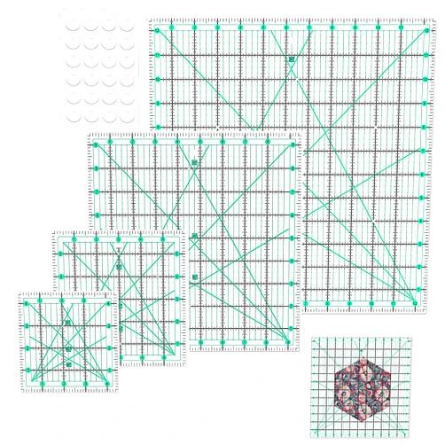 Karpoulra 4 Pack Quilting Rulers, Clear Acrylic Square Quilting Templates, Fabric Cutting Ruler for Craft Projects Quilting and Sewing （Blue）
