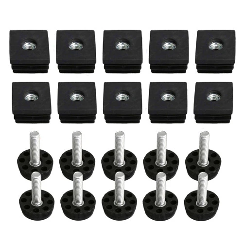 Etfbuy 10PCS Thread Black Plastic Furniture Chair Leg Blanking End Covers Insert Plugs with Adjust Thread Foot for Square Pipe Tube