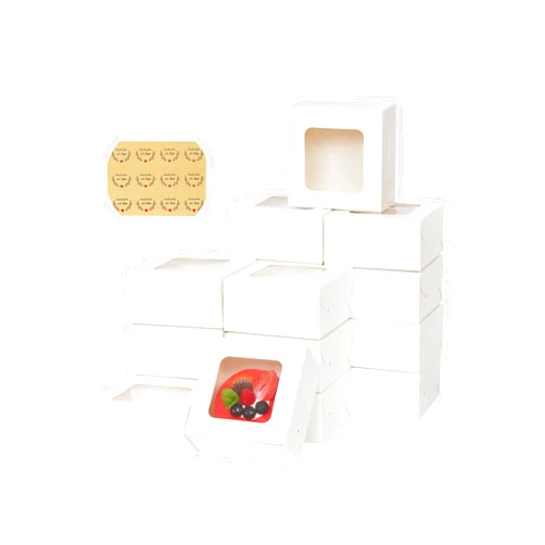 Zzrywuty 50 Packs 5x5x2.5in White Cookie Boxes, Bakery Boxes with Window, Mini Cake Boxes, Food Container Boxes for Cookies, Pastry, Pie, Strawberries, Donuts, Candy, Desserts, Small Cake