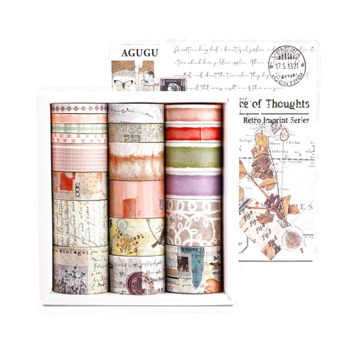 Loving Basso Vintage Washi Tape Set 20 Rolls,Wide Floral Decorative Washi Tape for Scrapbooking Supplies, Retro Green Wide Masking Tape Sets for Bullet Journal, Planner, DIY Crafts