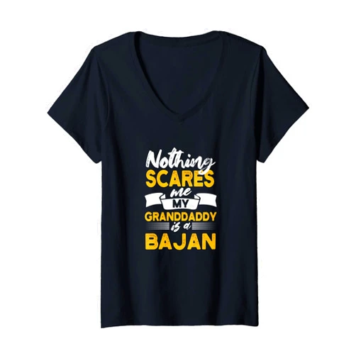 Humor Barbadian Grandpa Sayings Bim Womens Nothing Scares Me My Granddaddy Is Bajan Funny Barbados V-Neck T-Shirt