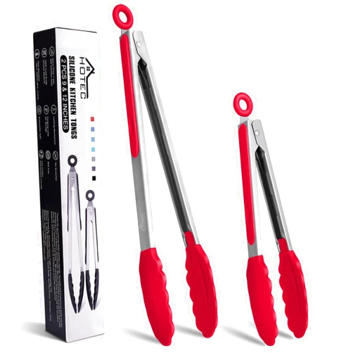 HOTEC Premium Stainless Steel Locking Kitchen Tongs with Silicon Tips, Set of 2-9
