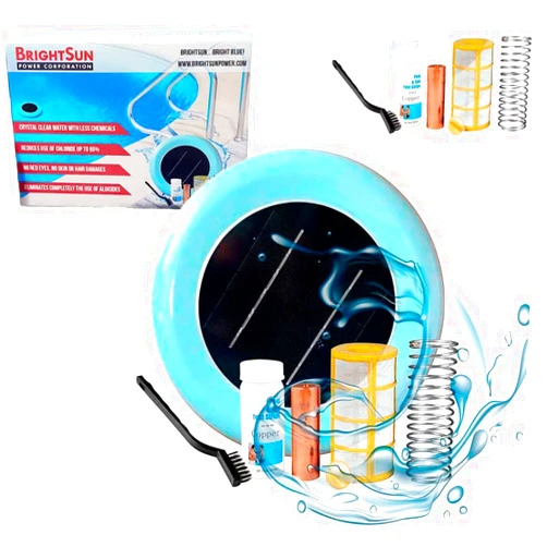 BRIGHTSUN POWER CORPORATION Brightsun Solar Pool Ionizer | Chlorine Free Pool Purifier & Sanitizer | Reduce Chlorine by Up to 85% | Ideal for Pools up to 45,000 Gallons | Eco-Friendly Pool Cleaning Device