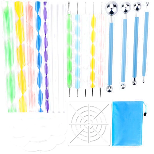Augshy 19pcs Mandala Dotting Tools Set Pen Dotting Tools Mandala Stencil Ball Stylus Paint Tray for Painting Rocks, Coloring, Drawing and Drafting